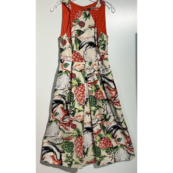 Eva Franco Mandy Dress Sz. 4 Pineapple Halter Cut Out Pleated Sleeveless Lined - Picture 3 of 16